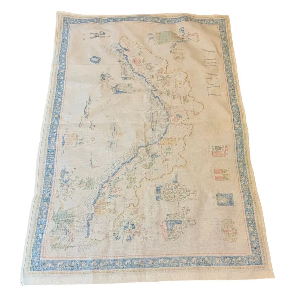 Vintage La Maddalena Italy Map Linen Tea Towel Wall Hanging 34